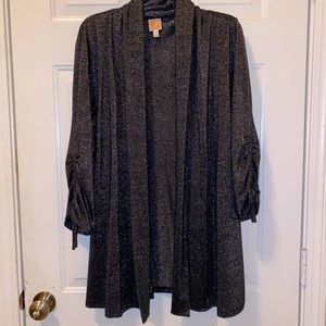 Black and Silver Ruched Sleeve Cardigan